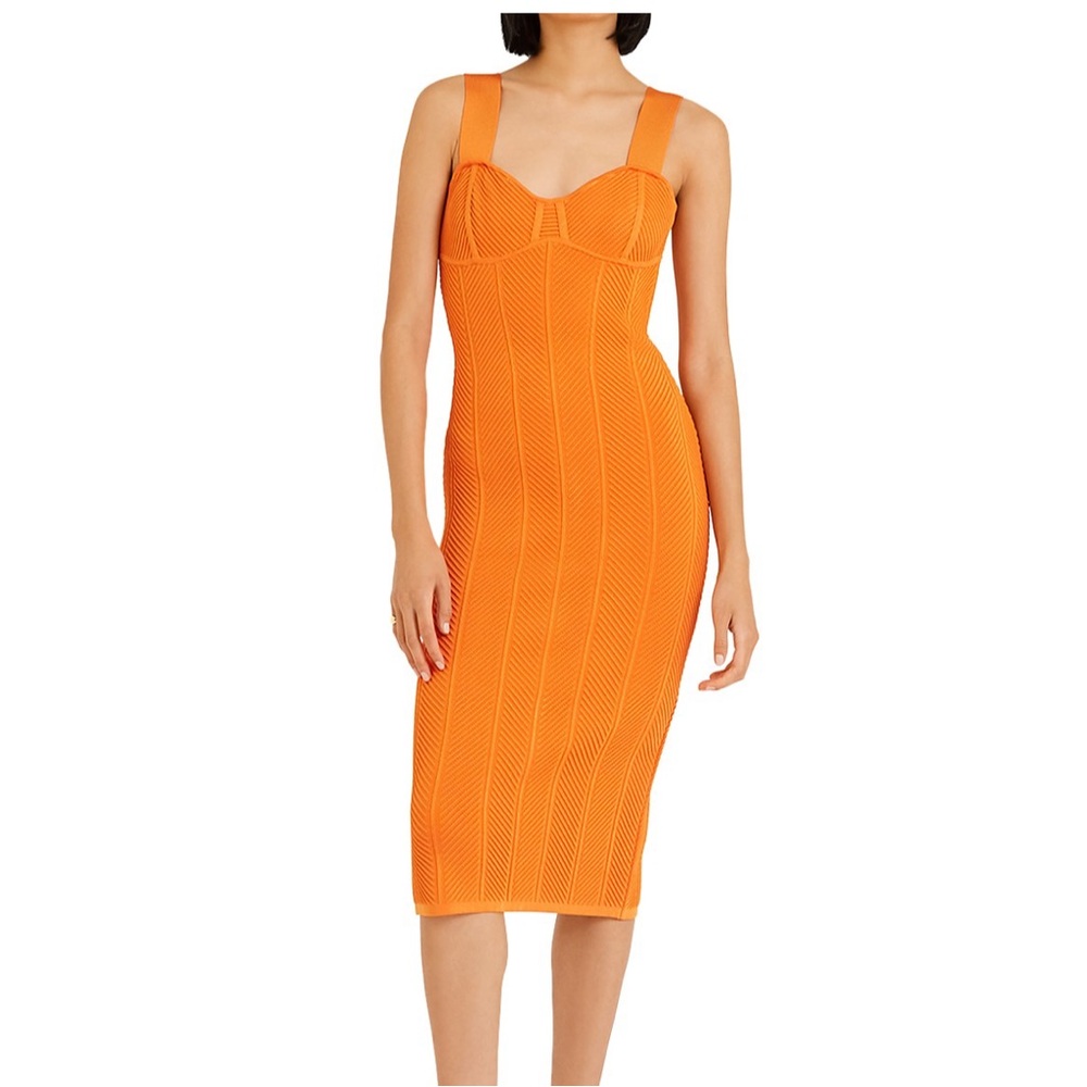 Herve Leger Orange Bandage midi dress
